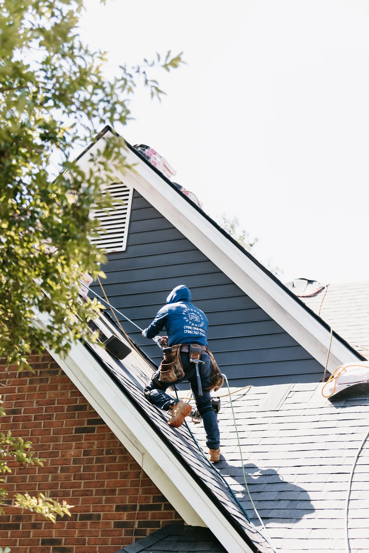 New residential roof installation on an Atlanta home with premium underlayment and flashing