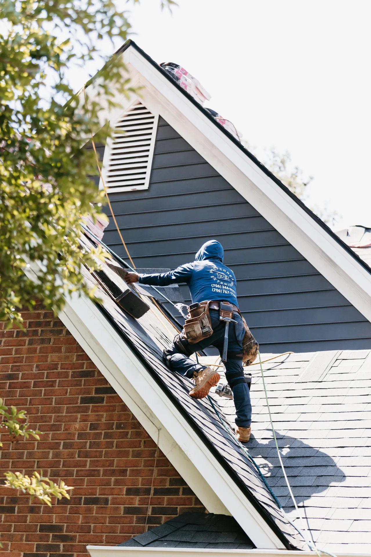 High Gates luxury home premium roof upgrade with GAF Grand Canyon designer shingles and copper ridge cap in East Cobb